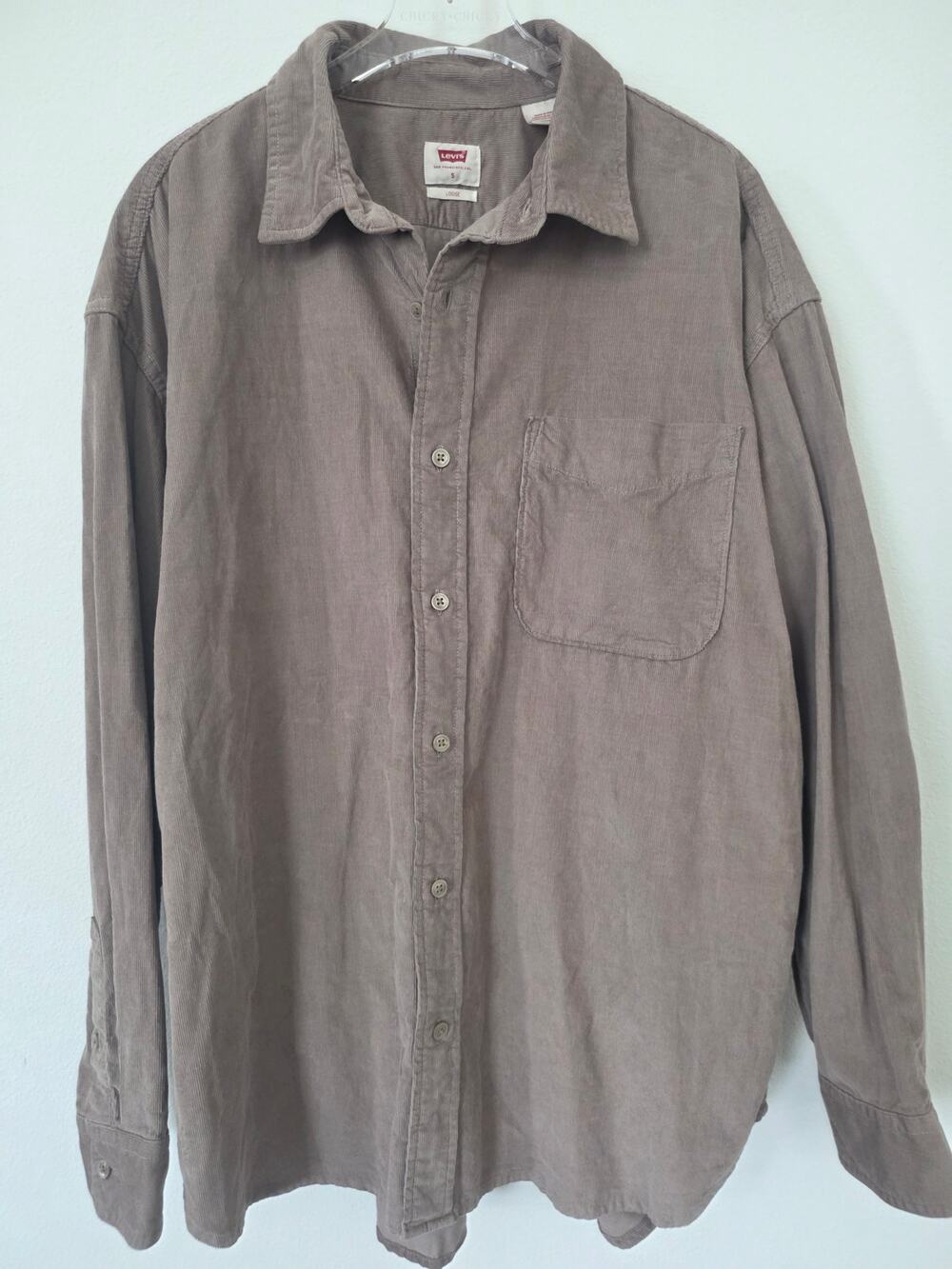 Levi's Taupe Brown Corduroy Loose-Fit Long Sleeve Button-Down Shirt Size Small